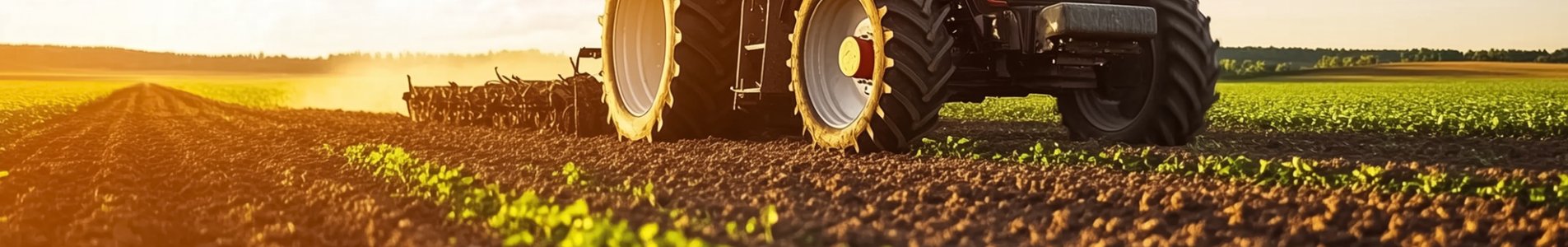 Tractor working a field in the UK at sunset